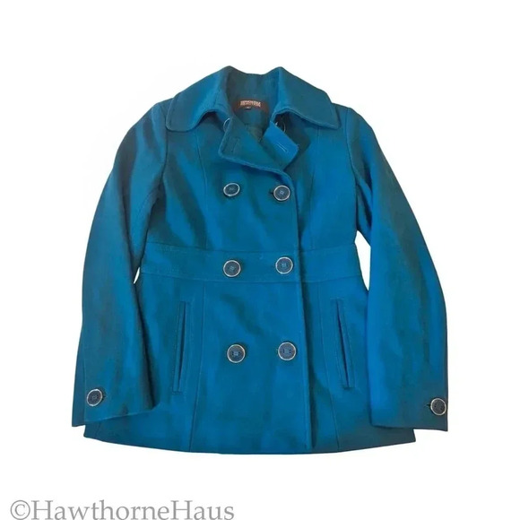 KENNETH COLE Reaction Peacock Blue Peacoat Size 4 Double Breasted Pockets - Picture 1 of 9